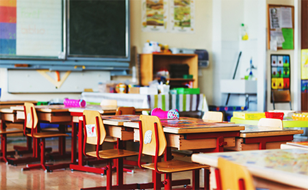 An empty elementary school classroom